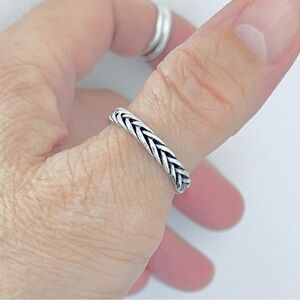 Sterling Silver Unisex Eternity Braid Ring, Wedding Band, Stackable Rope Rings